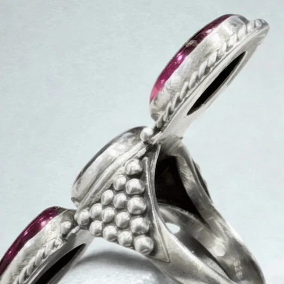 Sterling Silver Multistone Purple & Red Statement Ring - Picture 4 of 4